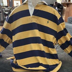 Polo by Ralph Lauren Men's Navy and Yellow Striped Shirt